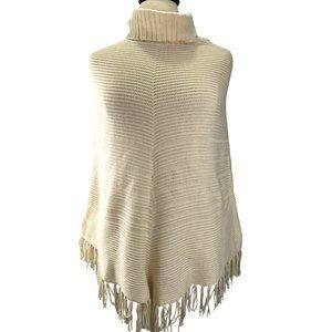 Elevated Boho, Cottage Core Tassle Talbot’s Cream Wool knit Poncho, Women's S/M